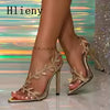 Luxury Gold Crystal Vine Heels – Elegant Transparent Strap Pointed Sandals